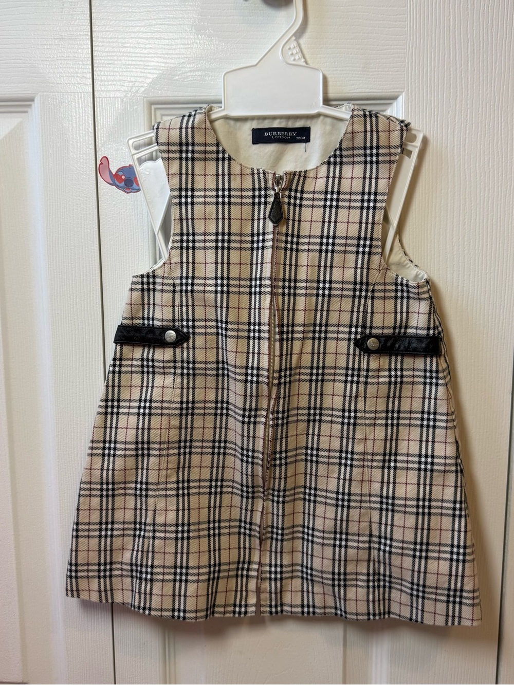 Burberry Beige Nova Check Sleeveless Girls Dress with Black Trim size 90/2t